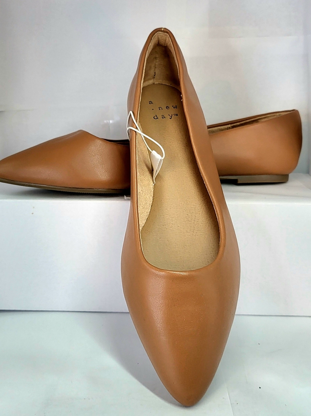 NWT A New Day Cognac Brown Pointed-Toe Ballet Flats - Size 7